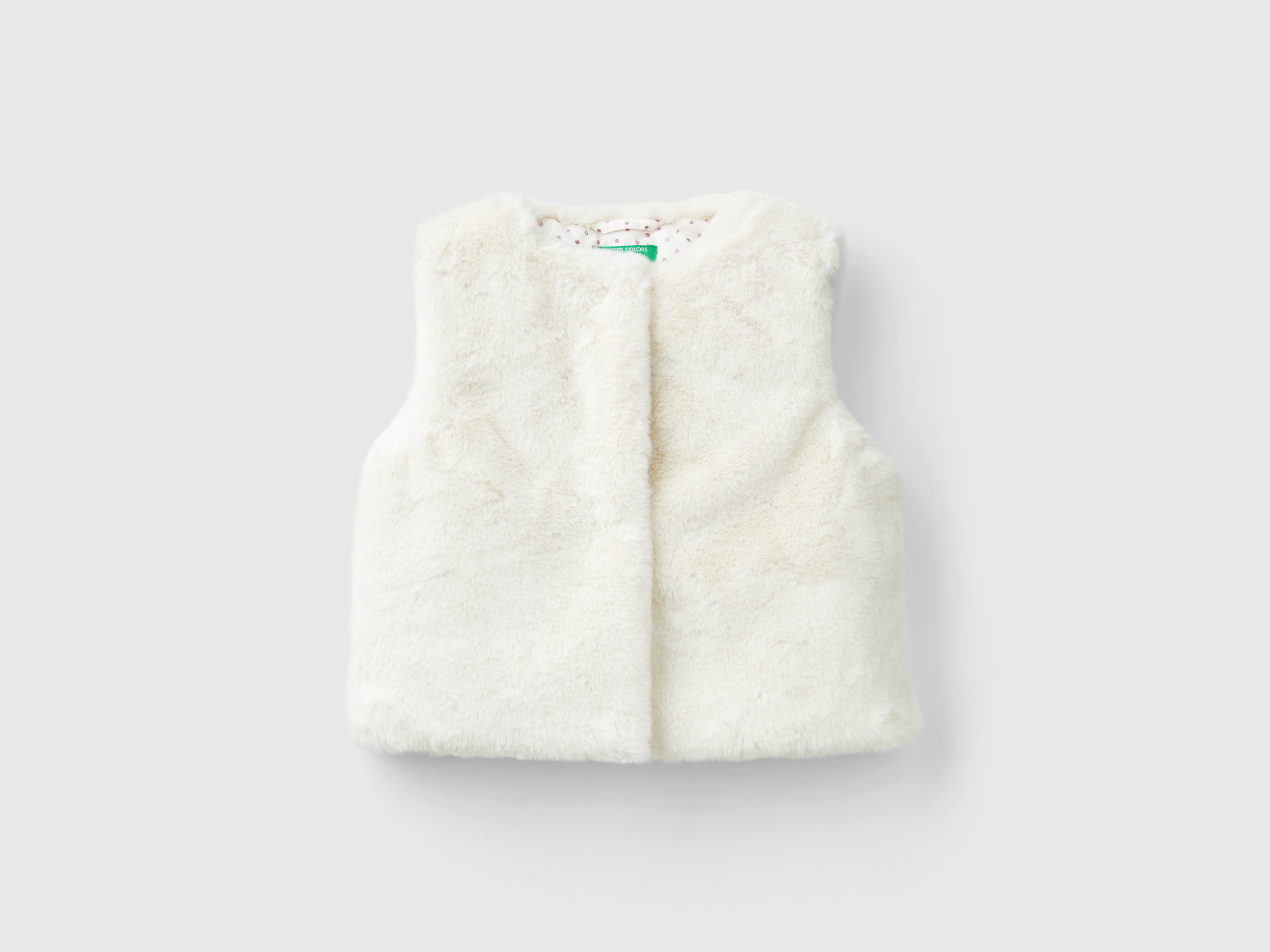 Faux fur vest, Creamy White - Benetton